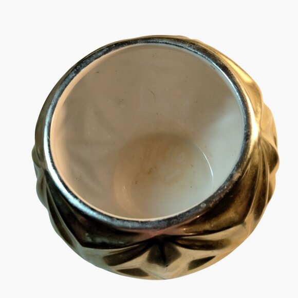 Gold Ornament Shape Vase Planter Pot Textured Ceramic - Picture 3 of 7